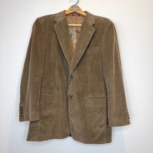 COVINGTON Corduroy Mens Sport Coat 46R Lt Brown Leather Buttons Professor Preppy